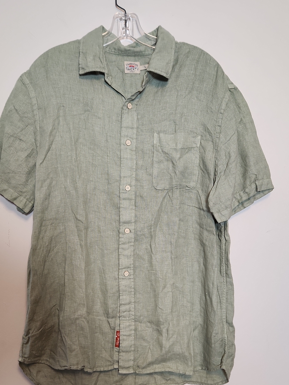 NWOT Faherty Short-Sleeve Palma Linen Shirt - Sage Green/canyon Olive Size L